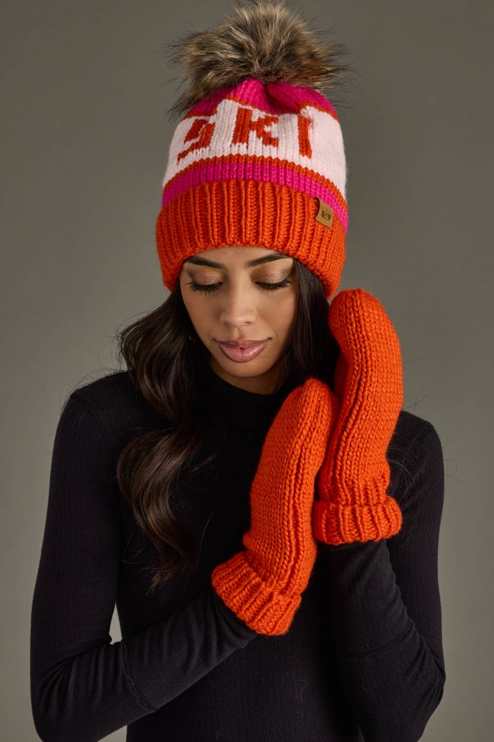 Panache Apparel Co. - Wholesale Beanie - Women's - Orange, Blush & Pink Ski Pom Hat3