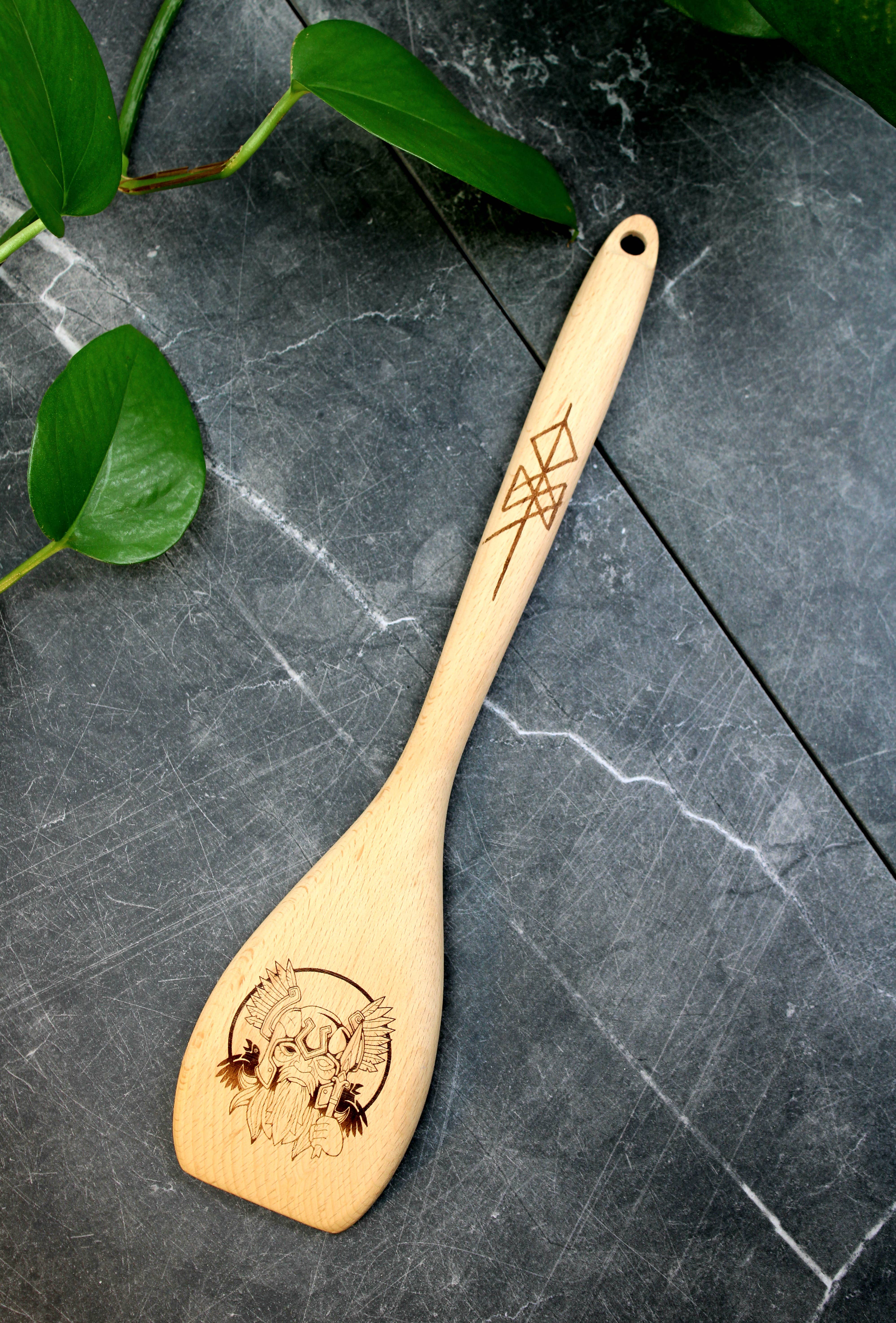 Three Witches Tea Shop - Wholesale Spatula/Turner - Odin Engraved Wooden Spatula2