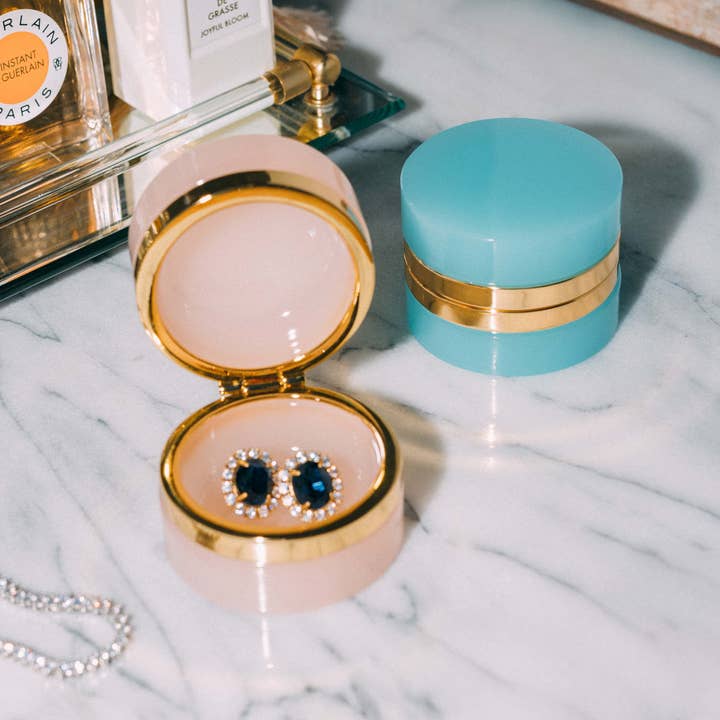 Small Round Pink Opaline Glass Box for wholesale on Faire2