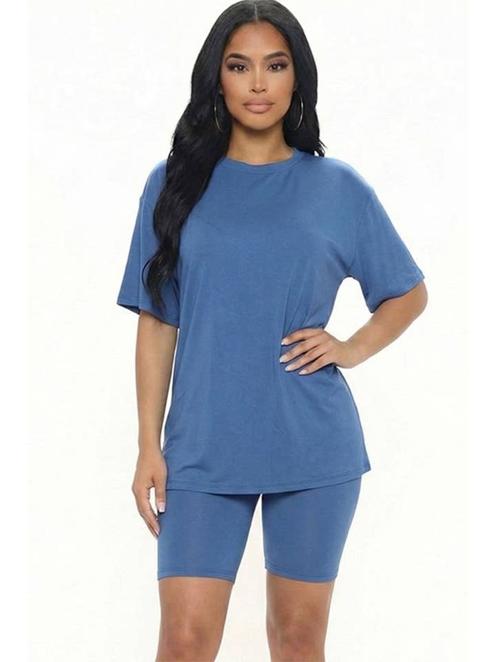 Vanilla Monkey - Wholesale Lounge Set - Women's - Loose Fit Top Oversize Shirts And Bike Shorts Set3