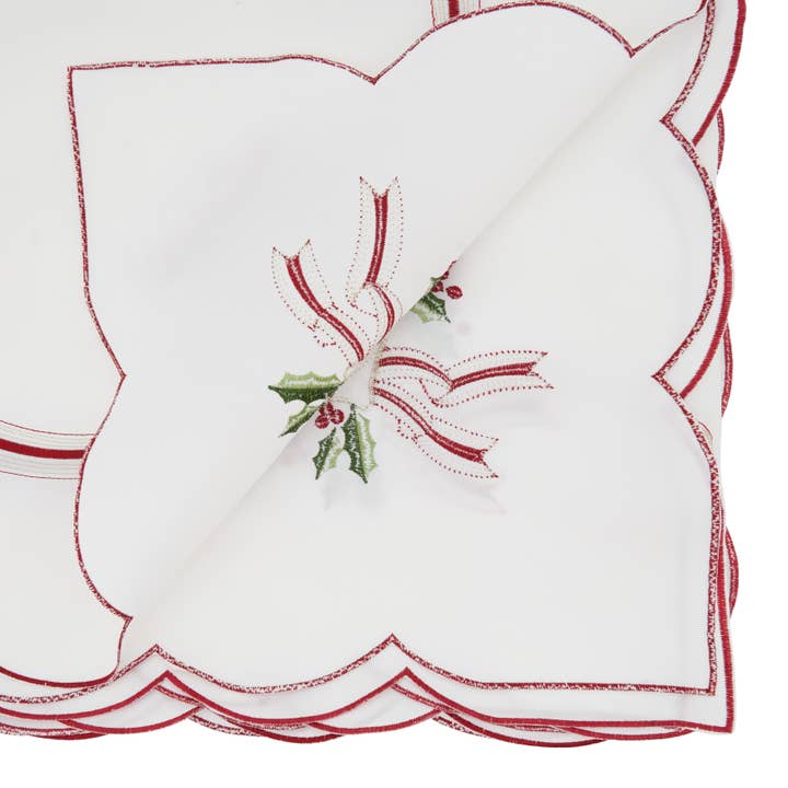 Ivory Embroidered Christmas Tablecloth for wholesale on Faire2