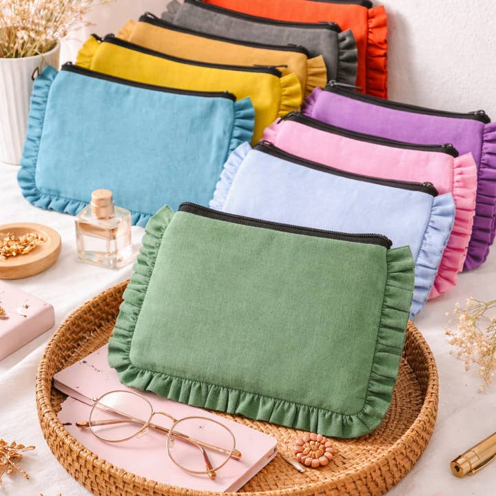 House of Kraft - Wholesale Pouch - Women's - Canvas Ruffle Pouches | Canvas Travel Pouches | Zipper Pouch4
