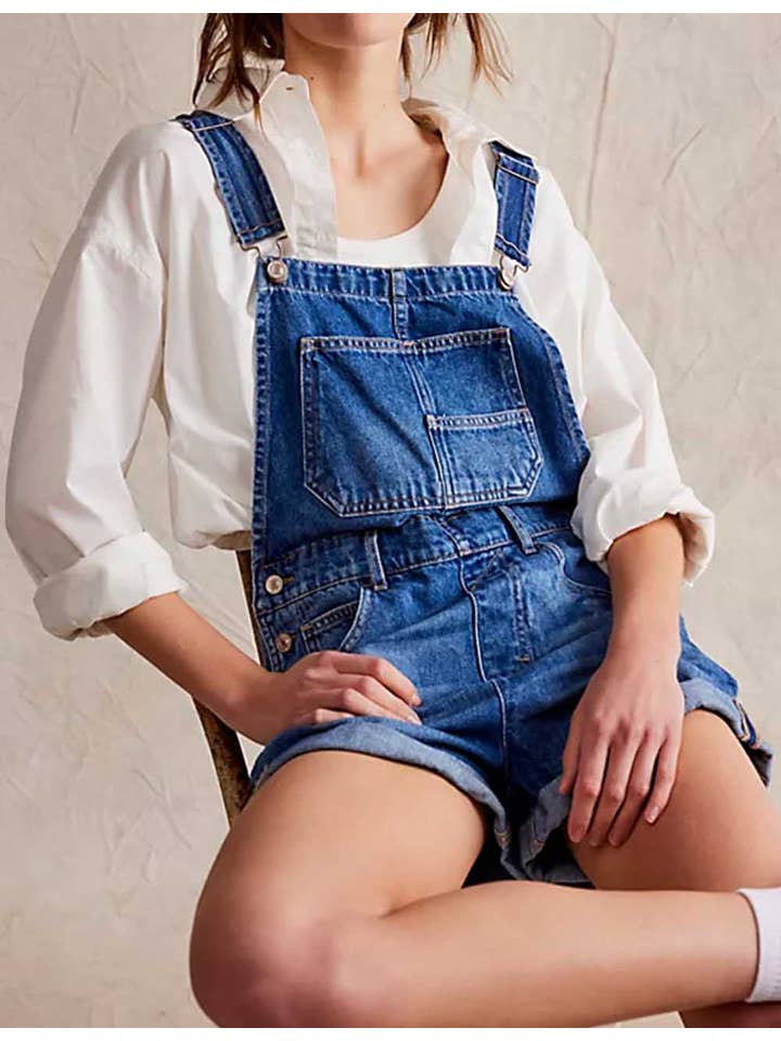 Sweetkama - Wholesale Romper - Women's - Ladies Solid Color Pocket Roll Denim Romper10