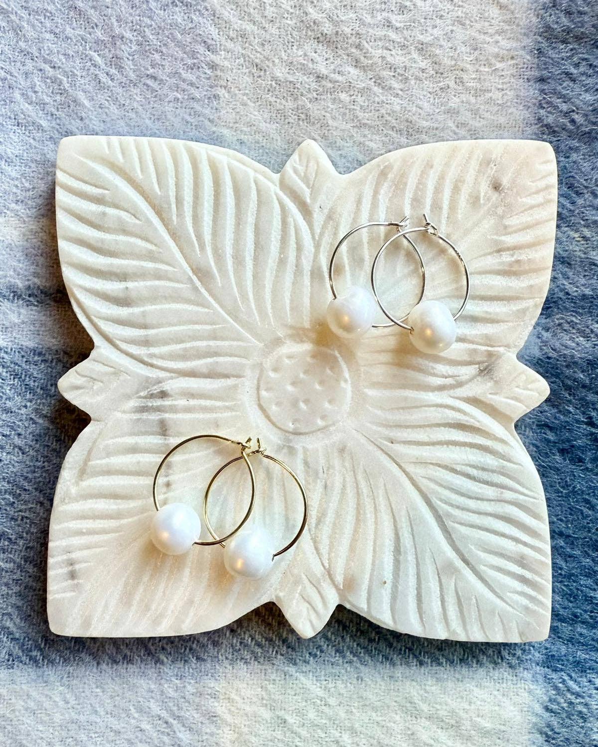 Greenwood Designs - Wholesale Hoop earrings - Tiffany Sterling Silver Small Freshwater Pearl Hoop Earrings1