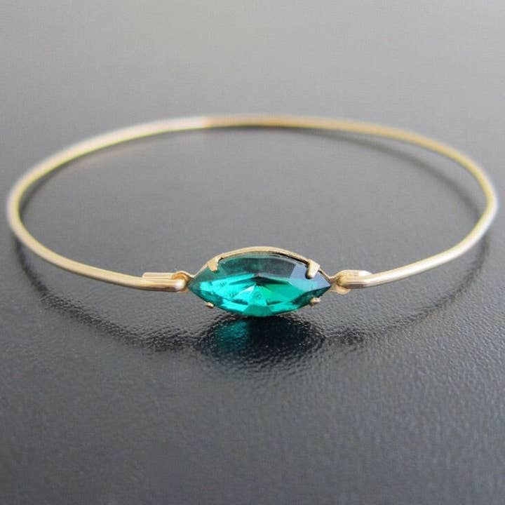 Forrest Green Faceted Glass Stone Bangle Bracelet for wholesale by Frosted Willow
