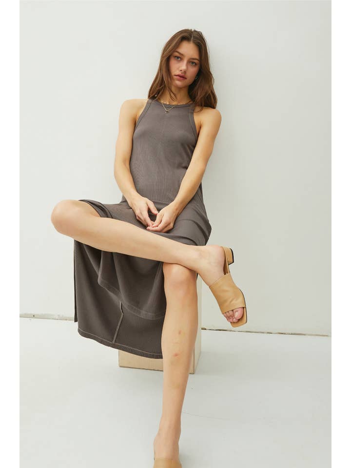 Be Cool - Wholesale Dress - Women's - RIBBED KNIT SIDE SLIT SLEEVELESS TANK MIDI DRESS12