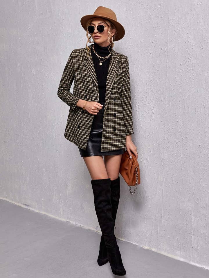 uldmix houndstooth plaid dobbeltbrystet blazer for engroshandel hos Fashion Combination