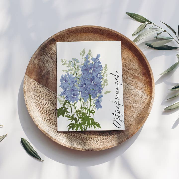 Wildblumen Atelier - Venta al por mayor Tarjetas de felicitación - Tarjeta postal Congratulations Strauss azul, certificada FSC3