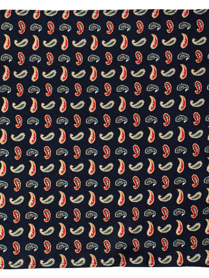 Vintage zijden pochet blauw paisley rood groen geel POCV1082 voor wholesale door Graffeo Cravatte