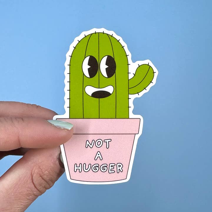 Not a Hugger (Cactus) / Water Resistant Sticker for wholesale by Saguaro Creative Co.