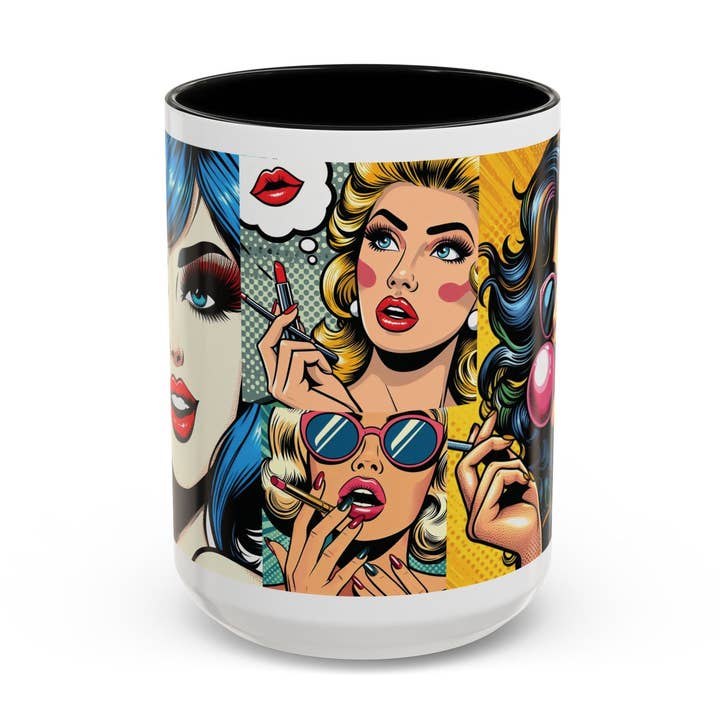 Mug à café d'accent glamour vintage - Tasse à café élégante de 15 oz avec design rétro pop art pour la vente par The Unique Spider