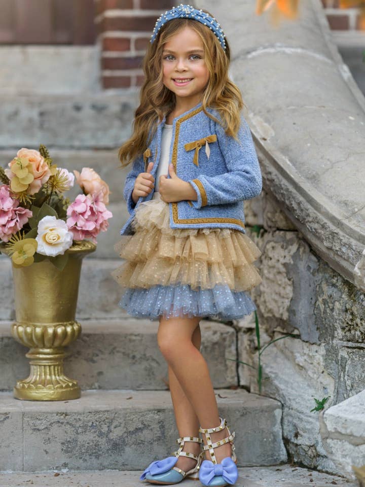 Blauw Hello Darling blauwe tweedjas en rok van tule voor groothandel op Faire5