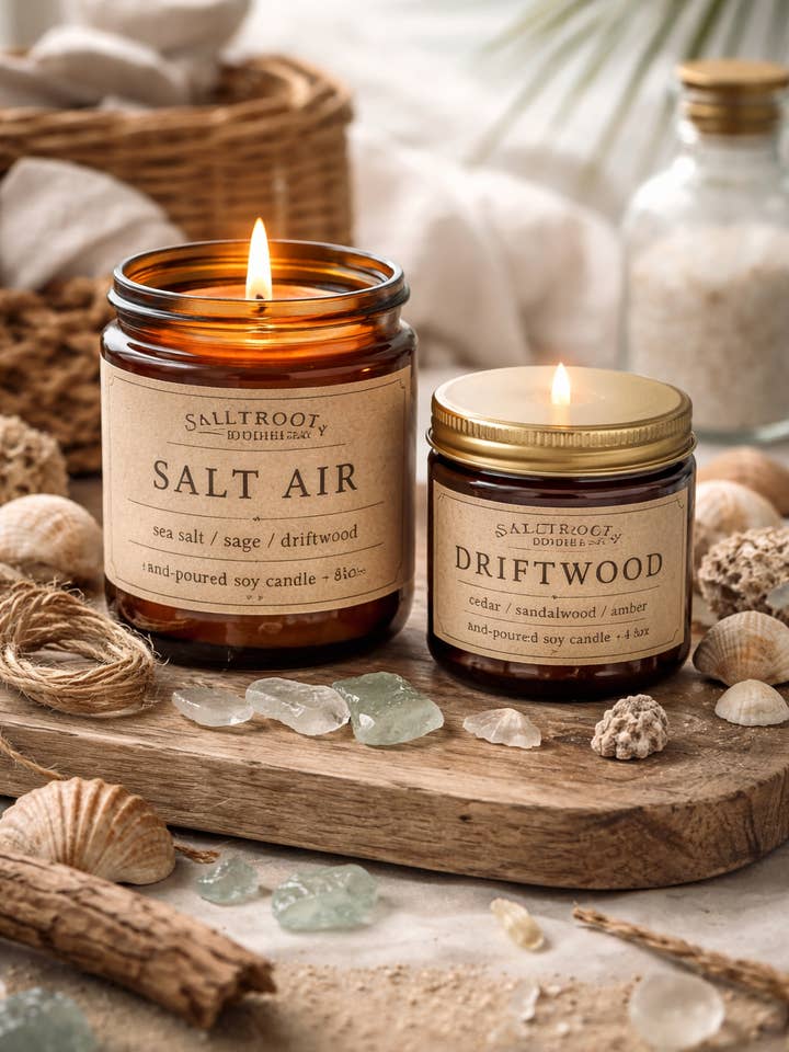 Collezione di Candele di Lusso Costiera per la vendita all'ingrosso da parte di Saltroot Apothecary