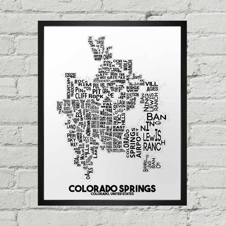 Colorado Springs Neighborhood Typographic Map Print for wholesale by Damon D Chan
