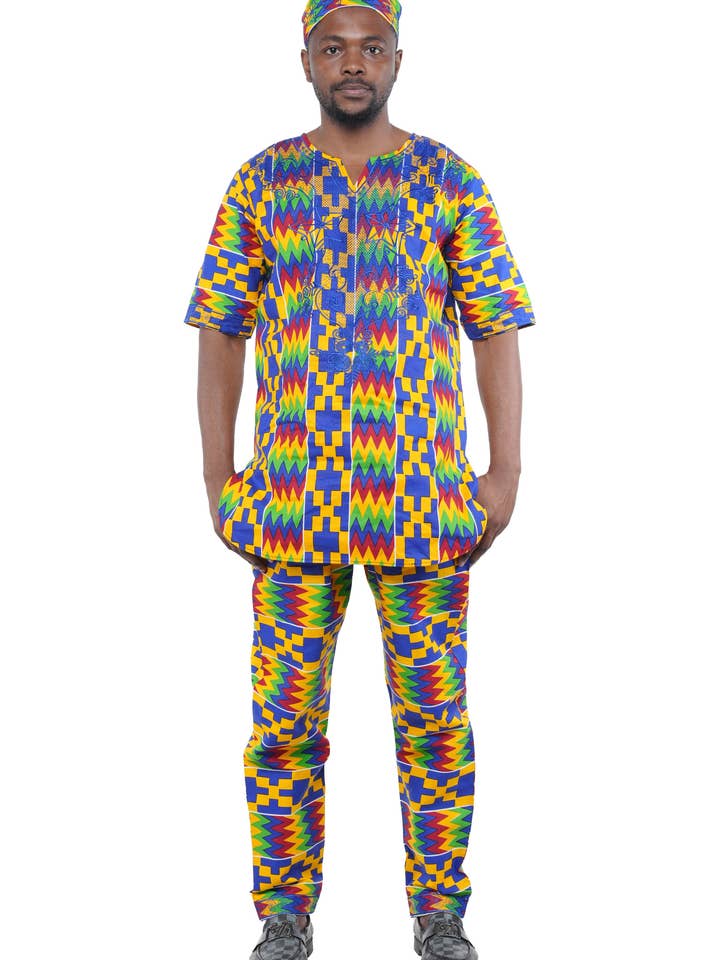 Kente geborduurde broekset voor heren voor wholesale door Satsuma Wholesale