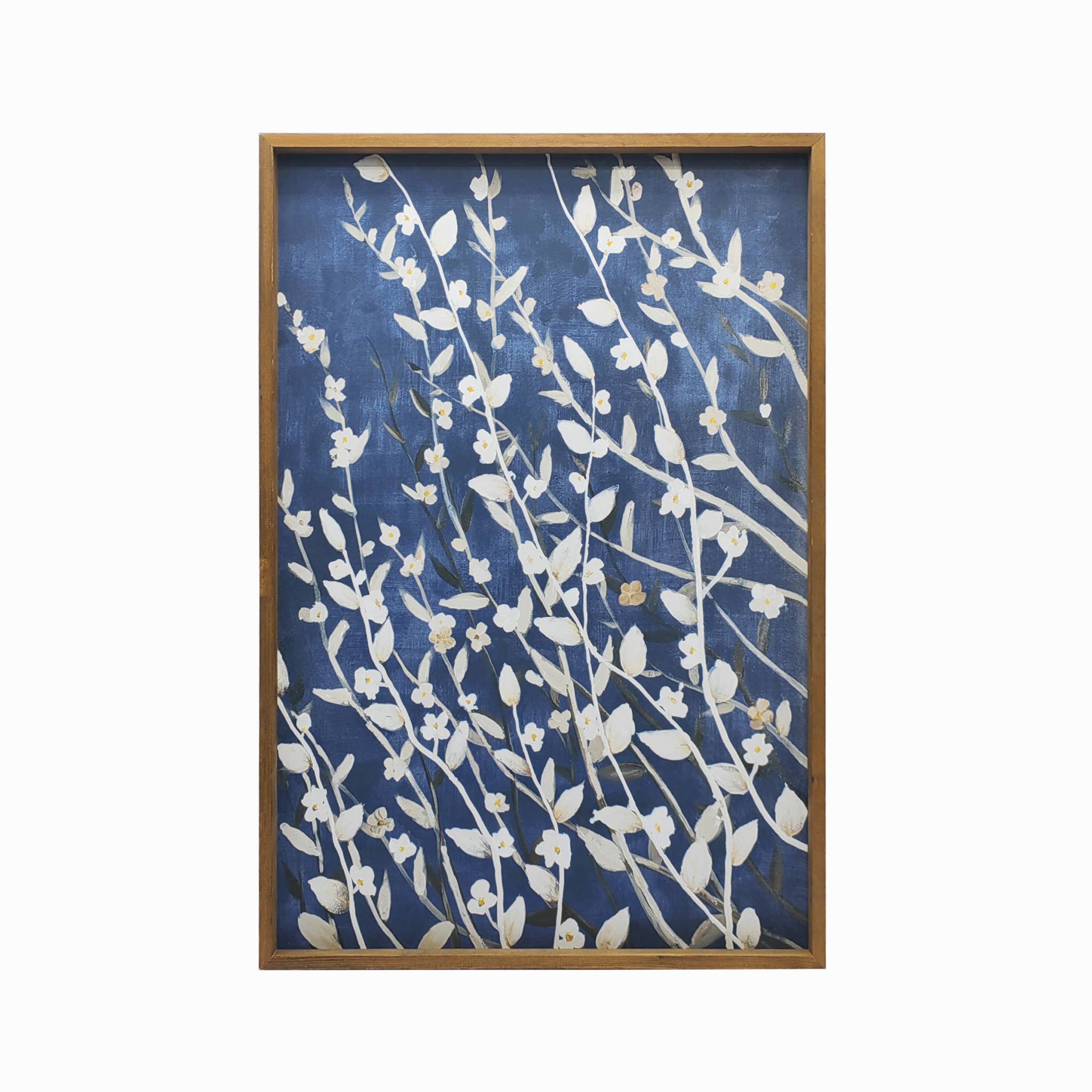 HomeRoots - Wholesale Painting/drawing - Azure Blossoms Brown Framed Canvas Wall Art1