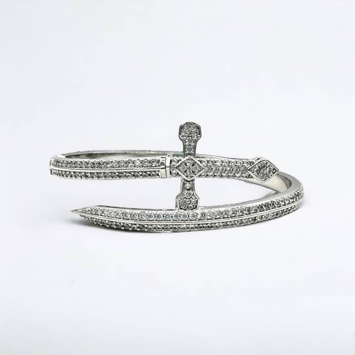AF Design - Wholesale Bangle Bracelet - 18K Gold/Silver Cross Pave CZ Bangle