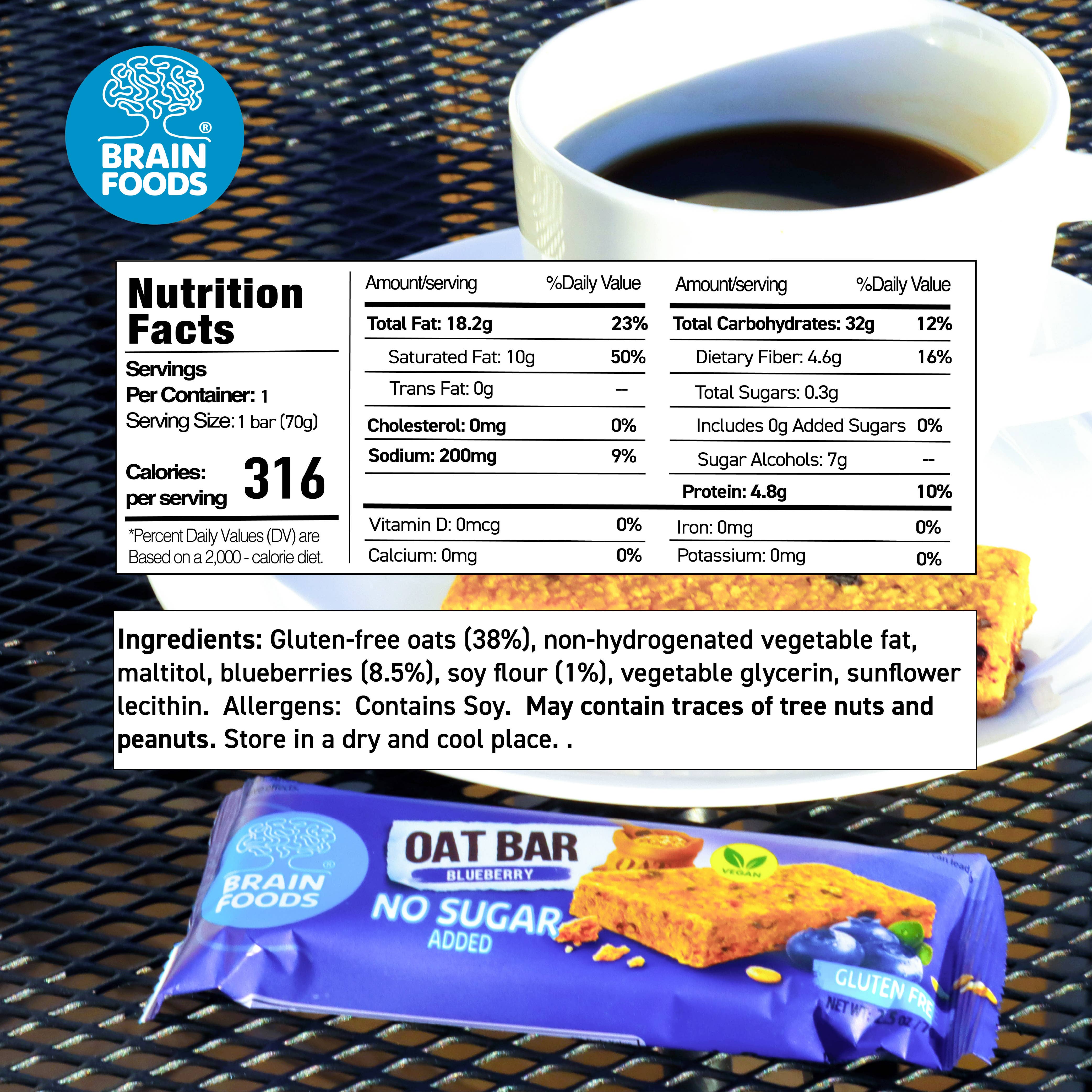 Wilton Mettler LLC - Wholesale Snack Bar - BRAIN FOODS Gluten Free Vegan Oat Bars (Blueberry)2