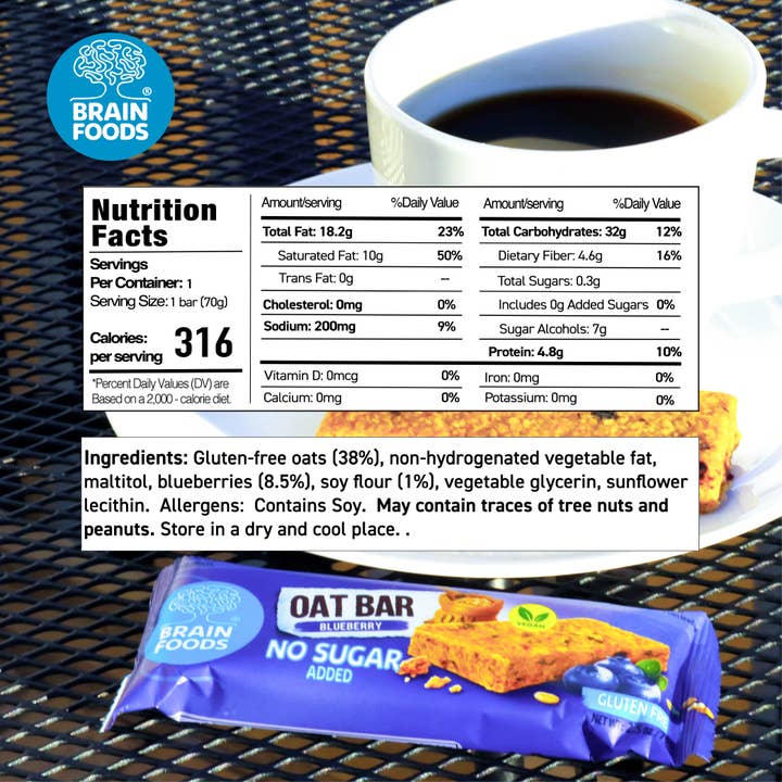 Wilton Mettler LLC - Wholesale Snack Bar - BRAIN FOODS Gluten Free Vegan Oat Bars (Blueberry)2