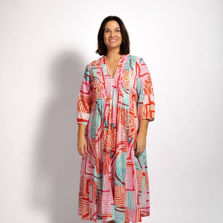 Freya Dress in Aqua Pink Geo and other Purchase Wholesale giant freckles. Free Returns & Net 60 Terms on Faire trending on Faire.