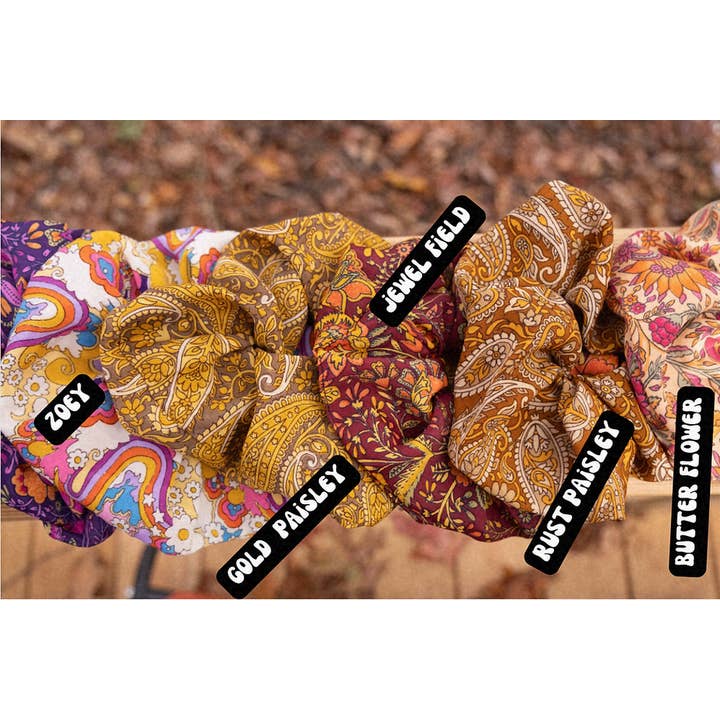 Gardenbelle Shop - Wholesale Scrunchie - Women's - Boho Oversized Silk Floral Hair Scrunchies, Hippie Bohemian
