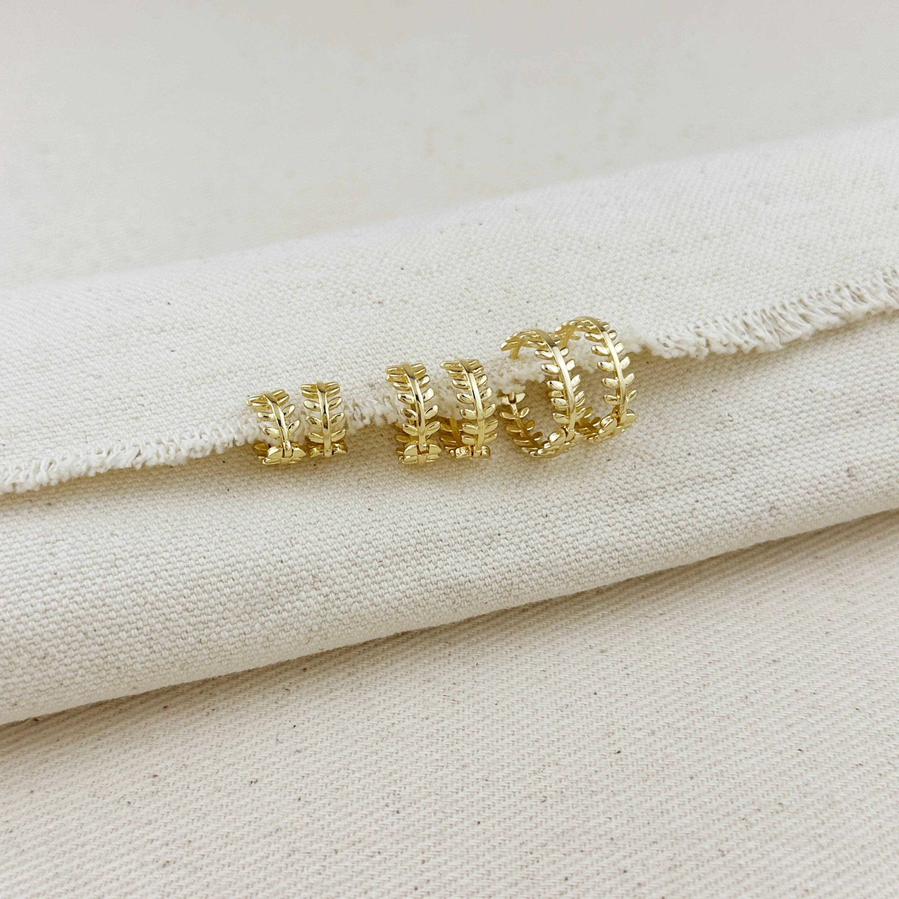 GoldFi - Vente Créoles - Boucles d'oreilles à motif de feuilles fourrées en or 18 carats4