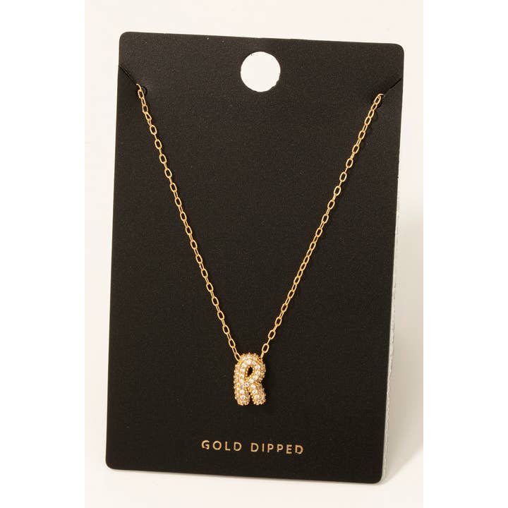 Fame Accessories - Wholesale Pendant/Charm Necklace - Gold Dipped Cz Pave Bubble Letter Pendant Necklace14