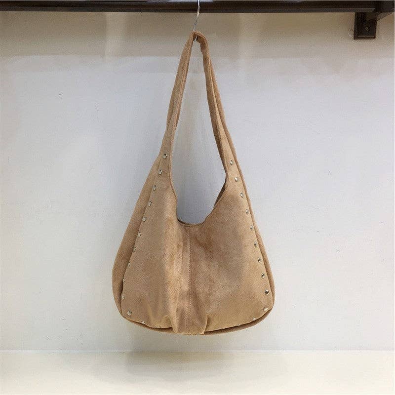 FurDecoration - Wholesale Shoulder Bag - Women's - Solid Color Studded Suede Shoulder Bag0