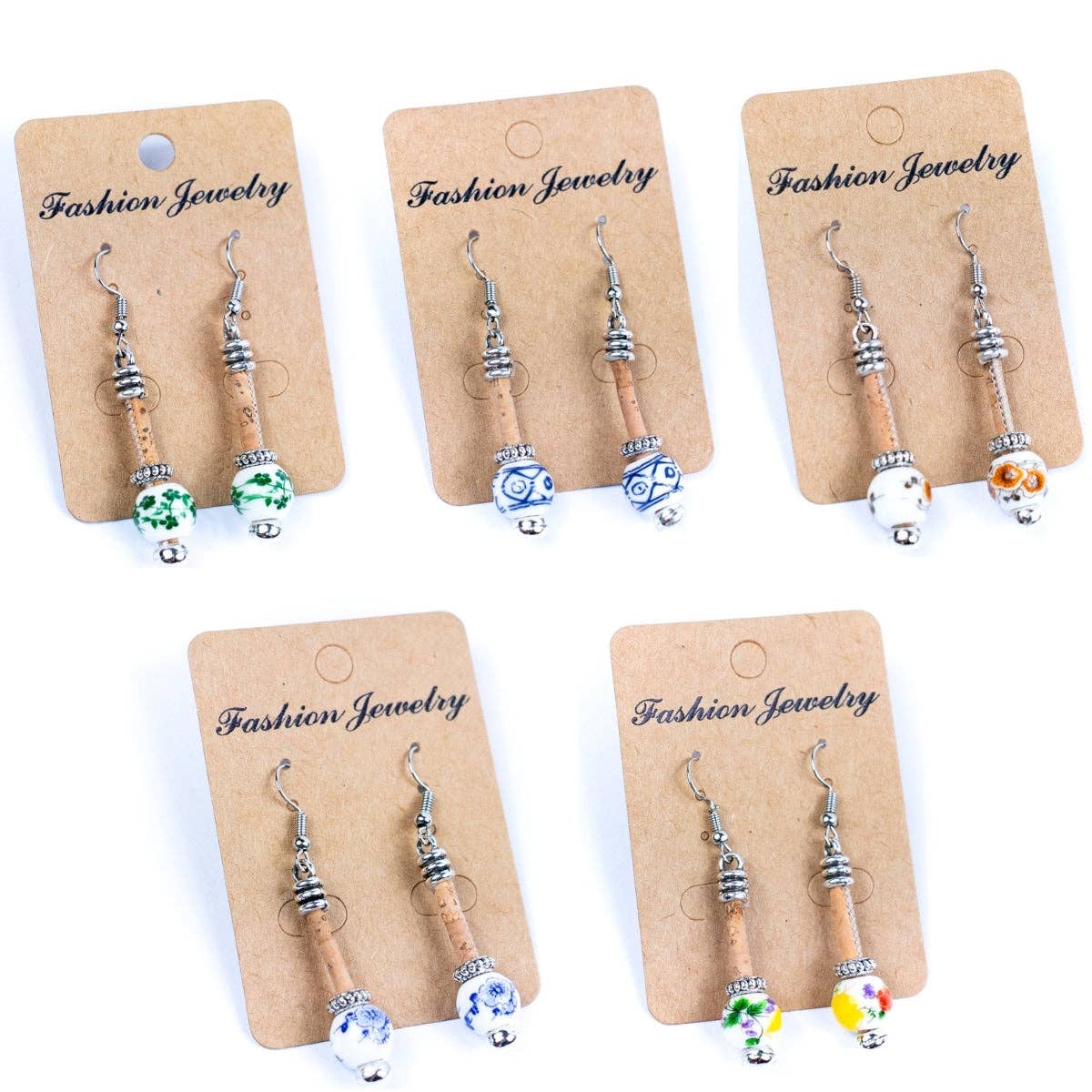 Meninas Bonitas Cork - Venta al por mayor Pendientes colgantes - Pendiente de corcho Pendientes originales hechos a mano para señora-ER-134-MIX-50