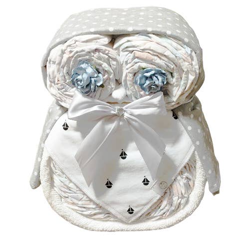 Nappy Cake Owl | White with Boats for wholesale by Nappie Cakes