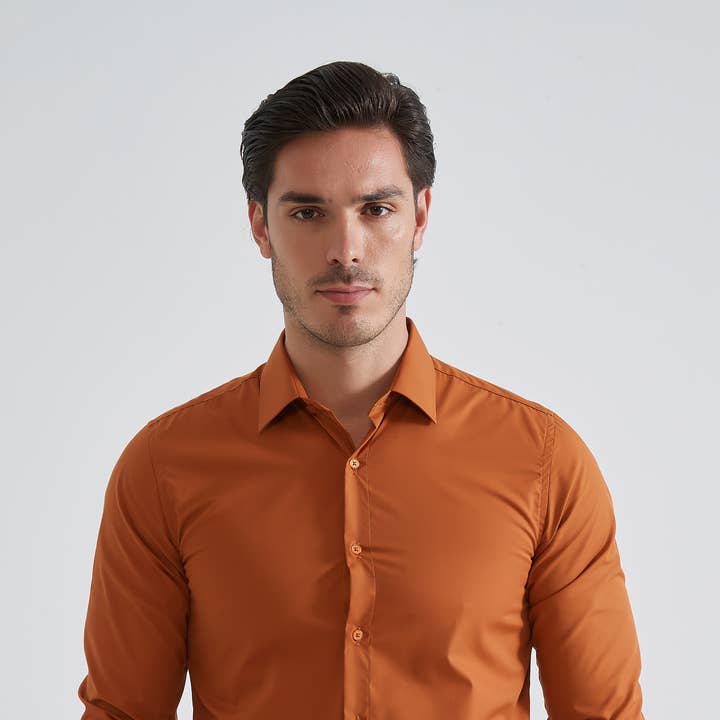 Bronzen slim fit overhemd voor wholesale door Yves Enzo