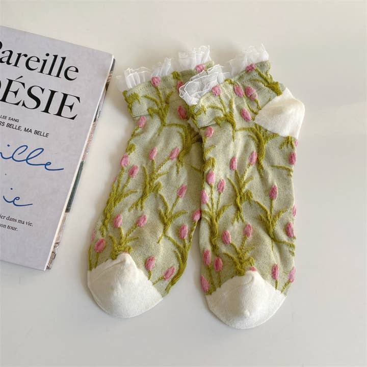 Funkyrel® Atzbranding Limited - Wholesale Socks - Women's - Rufia - Tulip Lace Trim Ankle Socks0