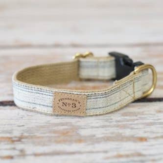 1" CREAM AND NAVY SEED SACK COLLAR for wholesale by Finnegan’s Standard Goods