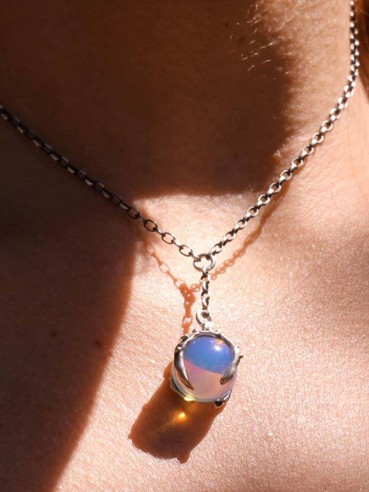 Sorceress Crystal Ball Lariat Necklace- Opalite for wholesale by Acid Queen Jewelry