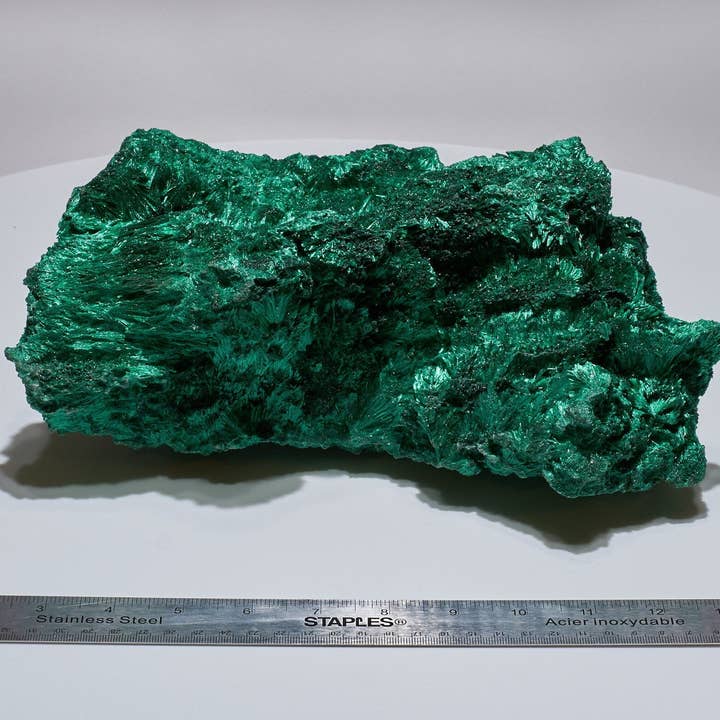 12.46 LB, 11.41 Inches LARGE Cabinet Museum Piece Chatoyant Fibrous Malachite Specimen for wholesale by Malachite And More
