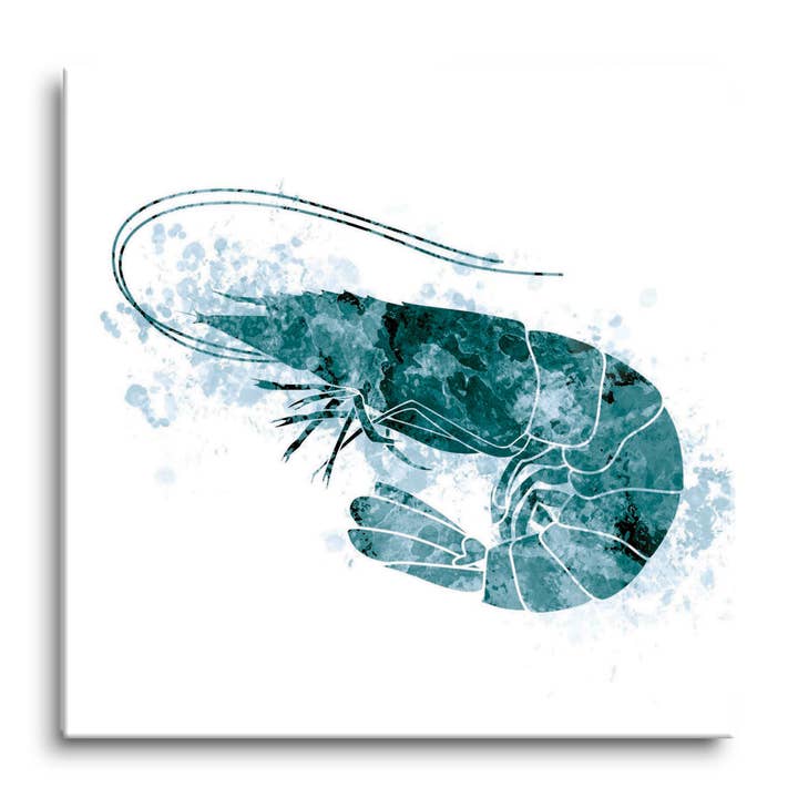 Blue White Water Color Shrimp |12x12 Glass Plaque for wholesale by Love Local