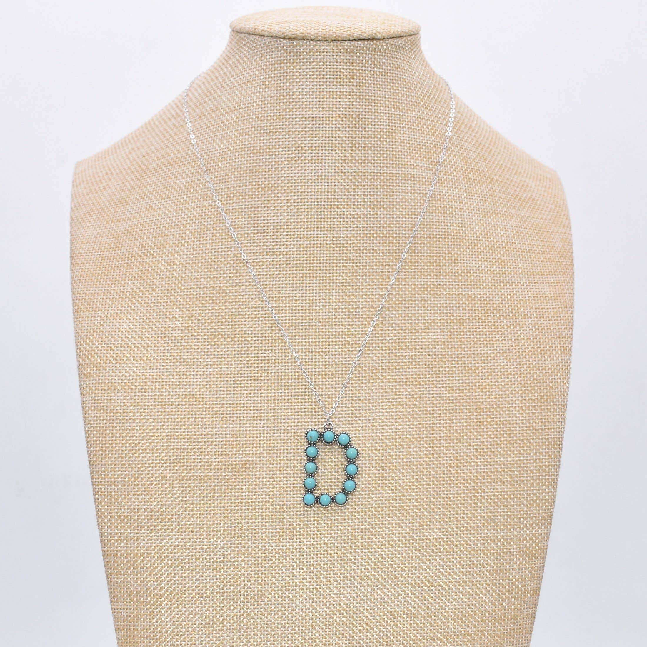 The Classy Cloth WS - Wholesale Pendant/Charm Necklace - Silver Turquoise Statement Letter Necklace RTS2