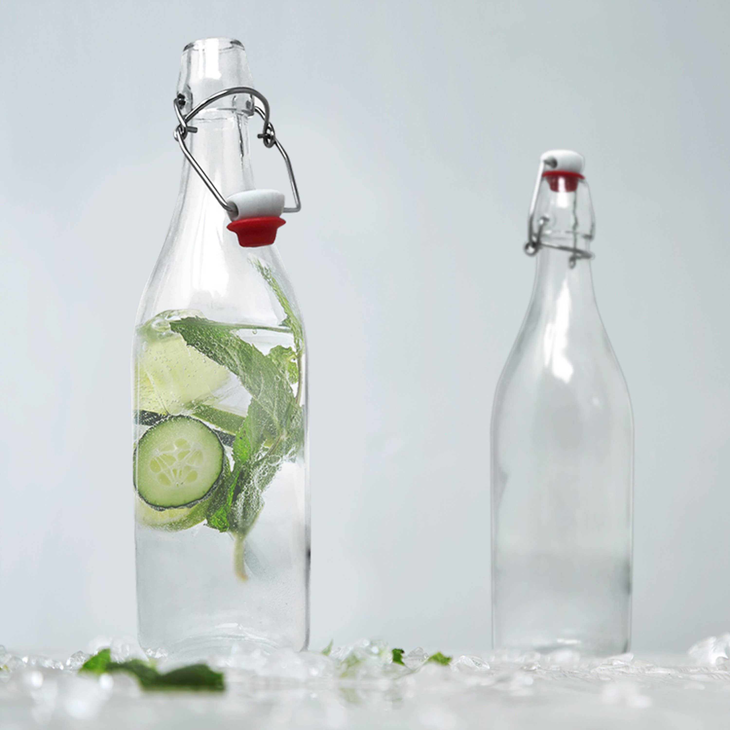 Nevlers - Wholesale Milk/Juice Bottle - Glass Swing Top Bottles - 17 oz. Round Design (Set of 12)4