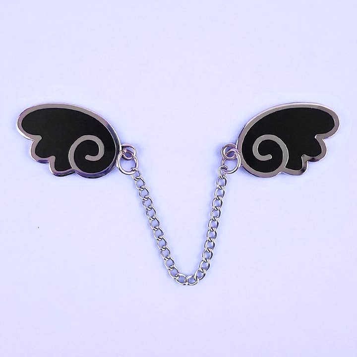 Angel Wings Silver/Black Enamel Pin for wholesale by Flea Circus
