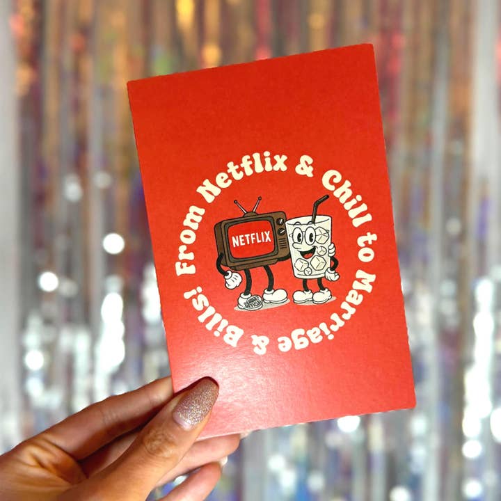 From Netflix and Chill to Marriage & Bills: Funny Wedding Card for wholesale by Hot Mess Paper Co.