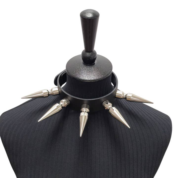 CK286 3" SPIKE L LEATHER COLLAR WITH 5PCS 3" LONG MASSIVE SPIKE for wholesale by Funk Plus