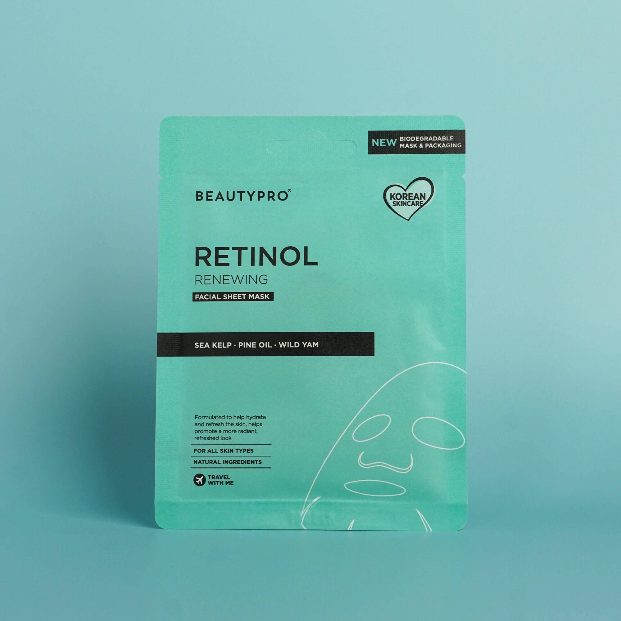 BEAUTYPRO – wholesale Skincare face mask – RETINOL Renewing Facial Sheet Mask  - 100% Biodegradable1