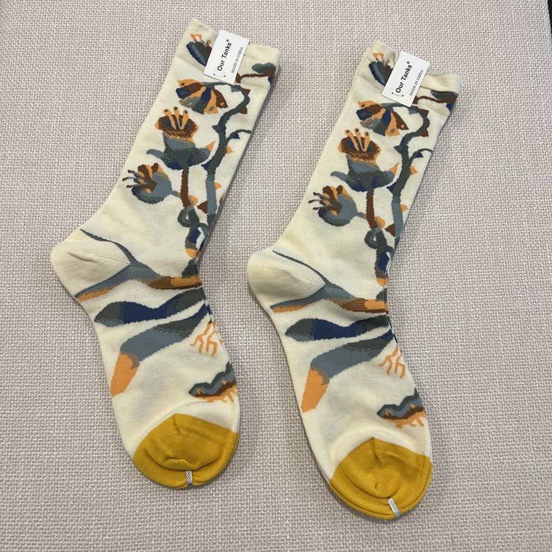 Tourtiwi - Wholesale Socks - Unisex - Oil painting style animal flower print socks7