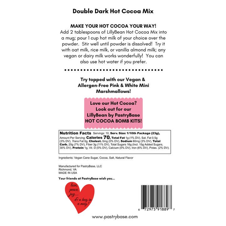 LillyBean Baking - Wholesale Hot Cocoa Mix/Kit - Double Dark Chocolate Hot Cocoa Mix