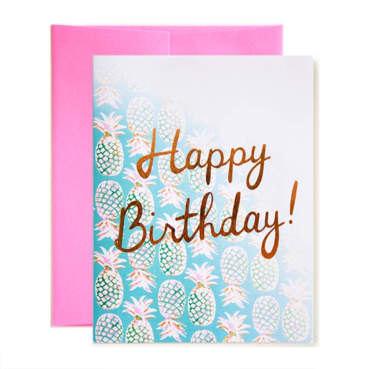 Pineapples Happy Birthday! Card for wholesale by Violet Flamingos
