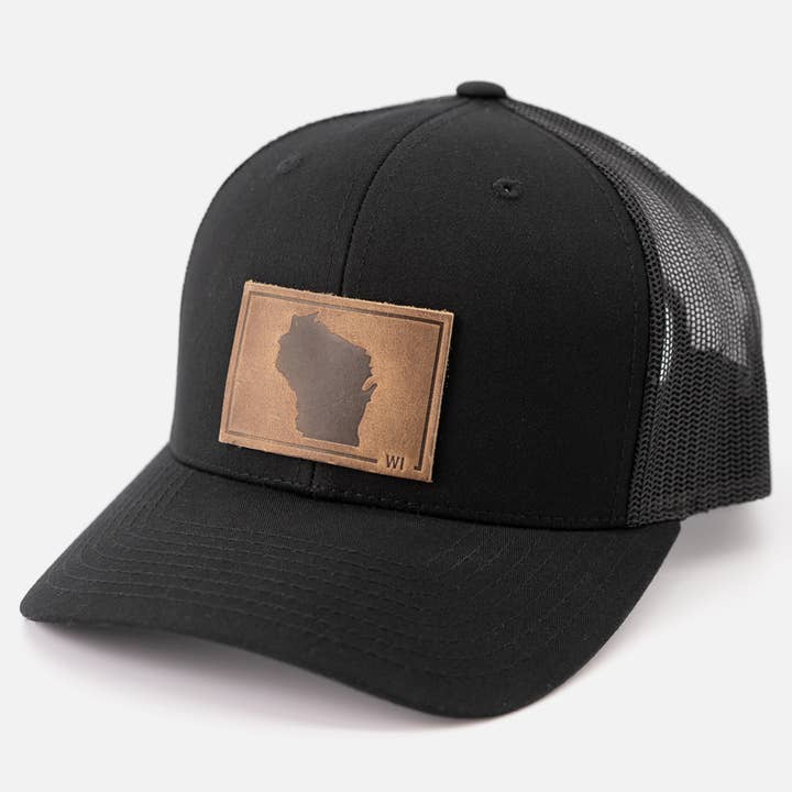 Range Leather Co. - Wholesale Trucker Hat - Unisex - Wisconsin Silhouette Hat | Leather Patch Trucker Hat