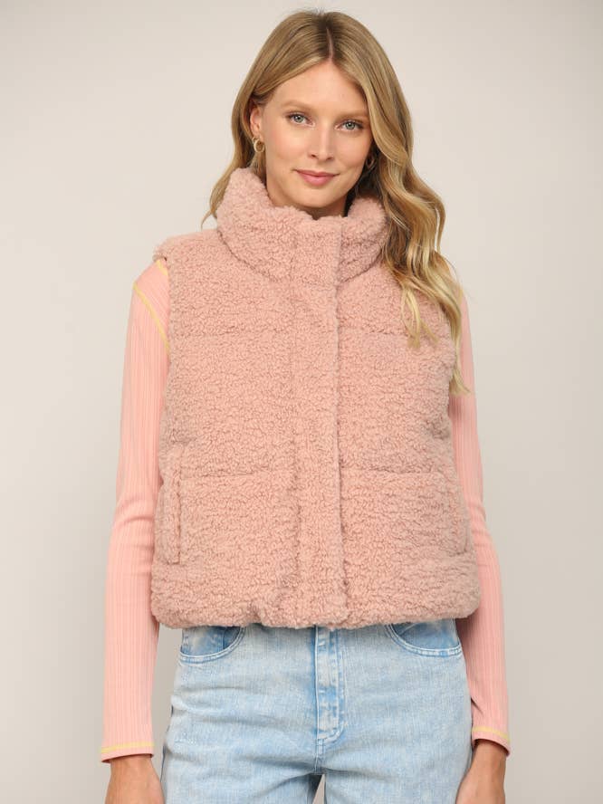 CUTE SHERPA PUFFER VEST LJ7065 for wholesale by FATE