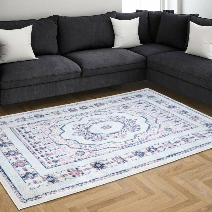5x7 Feet Blue Pink Medallion Traditional Oriental Area Rug for wholesale by home mart goods