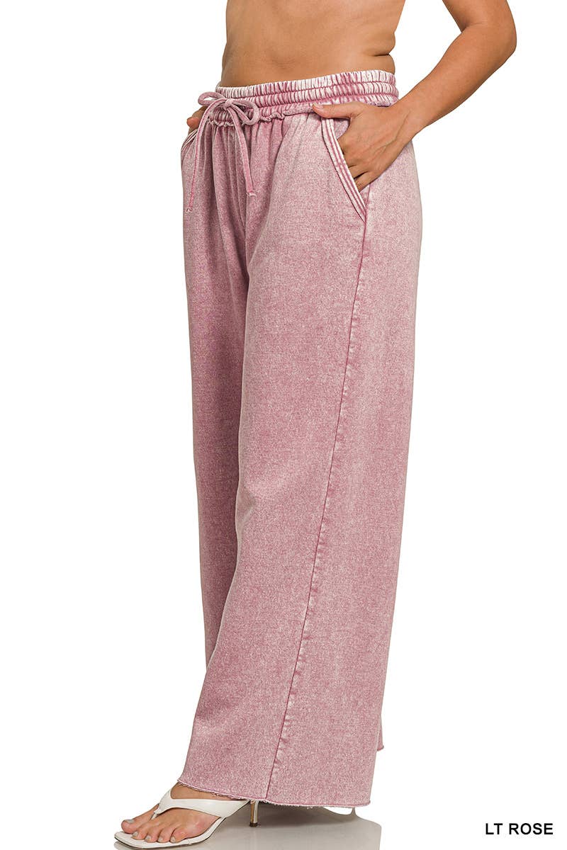 Vanilla Monkey - Vendita all'ingrosso Pantalone - Donna - Pantaloni della tuta palazzo in pile lavaggio acido con tasche Plus12