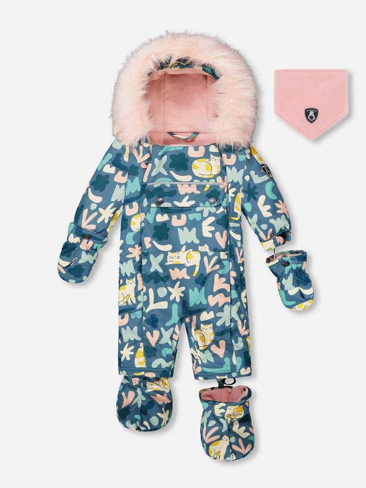 Ensamdelad bebislekdräkt för bilbarnstol grön kattmönster för wholesale av Deux par Deux